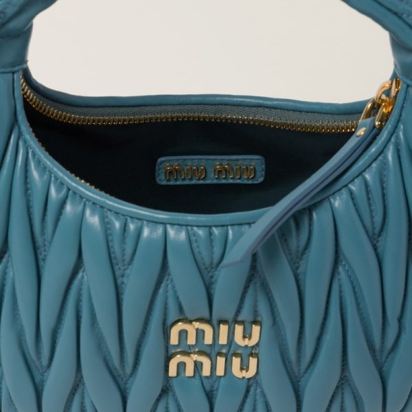 miu 0566 4 MIU MIU Wonder Matelasse Leather Hobo Bag Marine Blue