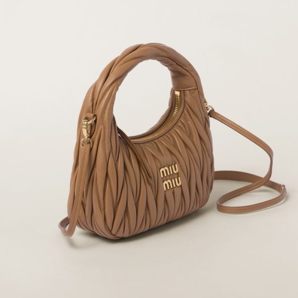 miu 0567 2 MIU MIU Wonder Matelasse Leather Hobo Bag Camel