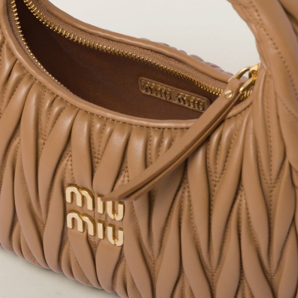 miu 0567 3 MIU MIU Wonder Matelasse Leather Hobo Bag Camel