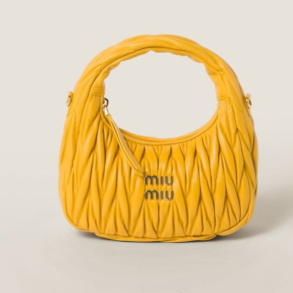 miu 0568 1 MIU MIU Wonder Matelasse Leather Hobo Bag Yellow