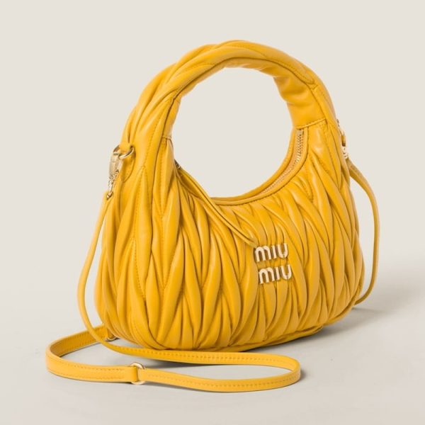 miu 0568 2 MIU MIU Wonder Matelasse Leather Hobo Bag Yellow