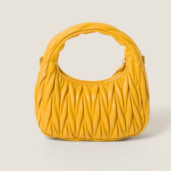 miu 0568 3 MIU MIU Wonder Matelasse Leather Hobo Bag Yellow