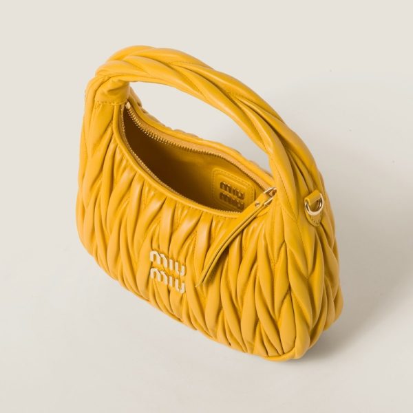 miu 0568 4 MIU MIU Wonder Matelasse Leather Hobo Bag Yellow