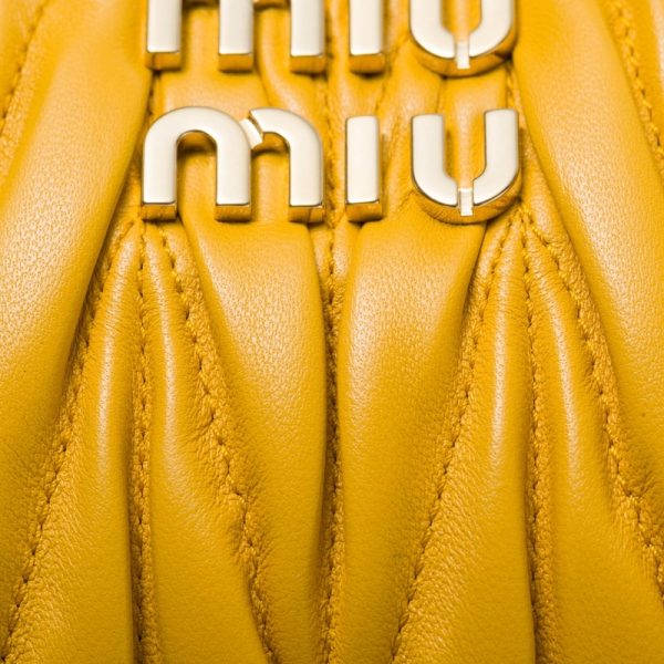 miu 0568 5 MIU MIU Wonder Matelasse Leather Hobo Bag Yellow