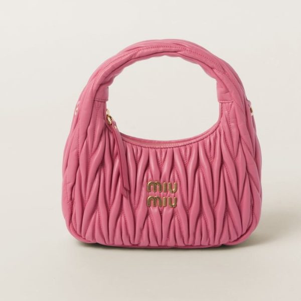 miu 0569 1 MIU MIU Wonder Matelasse Leather Hobo Bag Pink