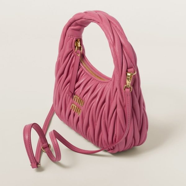 miu 0569 2 MIU MIU Wonder Matelasse Leather Hobo Bag Pink