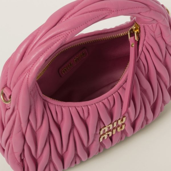 miu 0569 4 MIU MIU Wonder Matelasse Leather Hobo Bag Pink