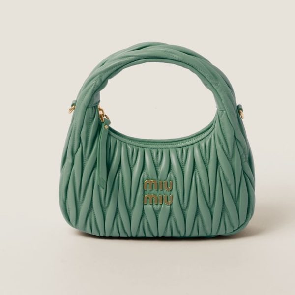 miu 0571 1 MIU MIU Wonder Matelasse Leather Hobo Bag Salvia Green