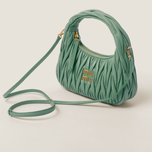 miu 0571 2 MIU MIU Wonder Matelasse Leather Hobo Bag Salvia Green