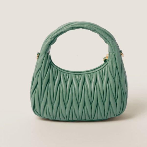 miu 0571 3 MIU MIU Wonder Matelasse Leather Hobo Bag Salvia Green