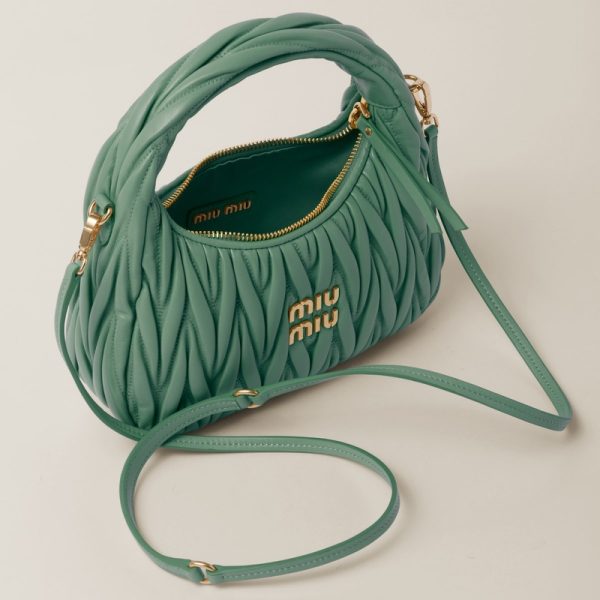 miu 0571 4 MIU MIU Wonder Matelasse Leather Hobo Bag Salvia Green