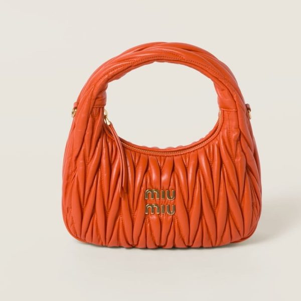 miu 0572 1 MIU MIU Wonder Matelasse Leather Hobo Bag Orange