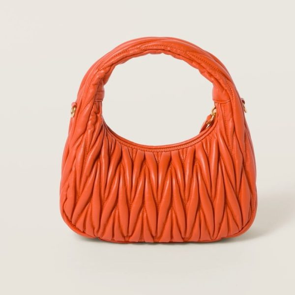 miu 0572 3 MIU MIU Wonder Matelasse Leather Hobo Bag Orange