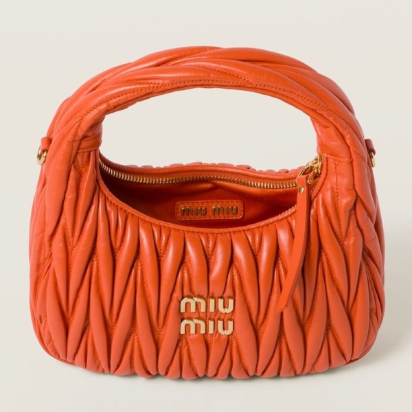 miu 0572 4 MIU MIU Wonder Matelasse Leather Hobo Bag Orange