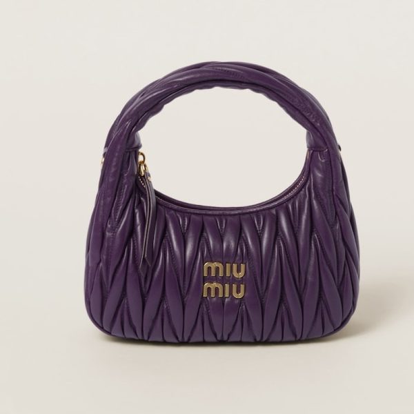 miu 0574 1 MIU MIU Wonder Matelasse Leather Hobo Bag Purple