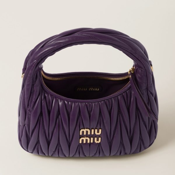 miu 0574 4 MIU MIU Wonder Matelasse Leather Hobo Bag Purple