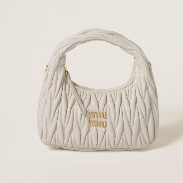 miu 0576 1 MIU MIU Wonder Matelasse Leather Hobo Bag White