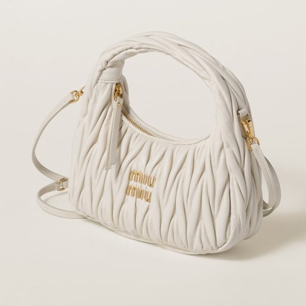 miu 0576 2 MIU MIU Wonder Matelasse Leather Hobo Bag White