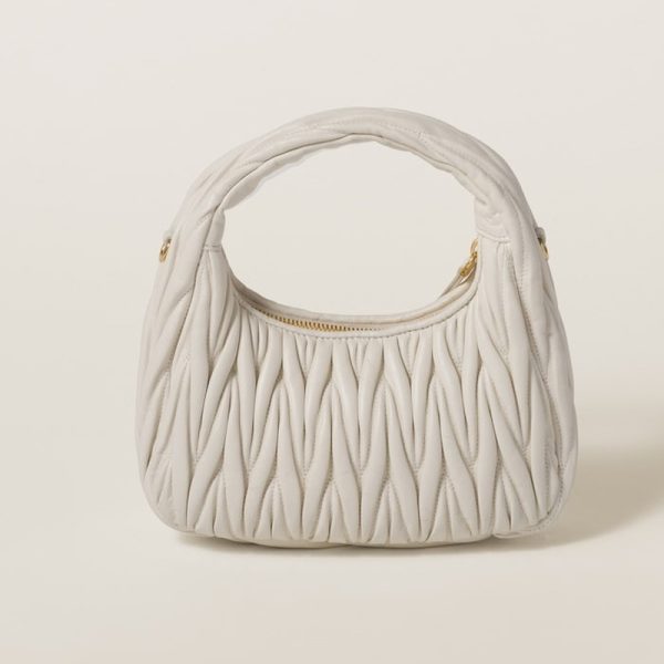 miu 0576 3 MIU MIU Wonder Matelasse Leather Hobo Bag White