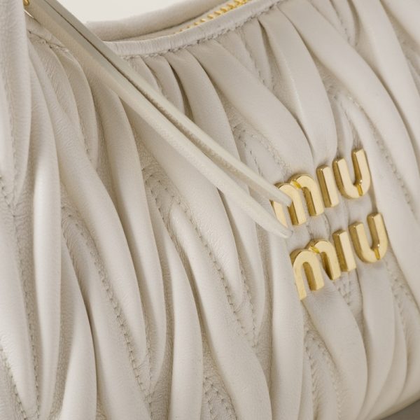 miu 0576 5 MIU MIU Wonder Matelasse Leather Hobo Bag White