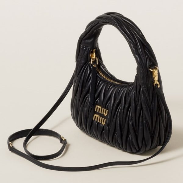 miu 0577 2 MIU MIU Wonder Matelasse Leather Hobo Bag Black