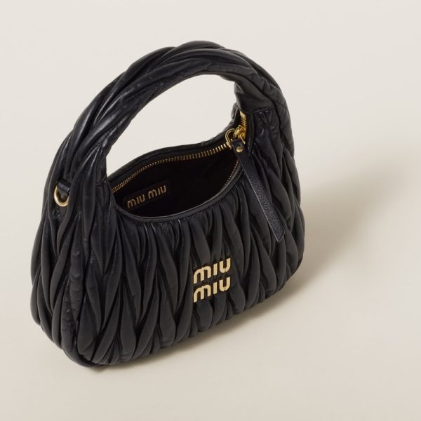 miu 0577 4 MIU MIU Wonder Matelasse Leather Hobo Bag Black