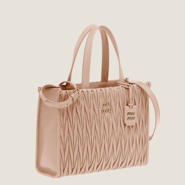 miu 0579 2 MIU MIU Matelasse Leather Tote Bag Cameo Beige