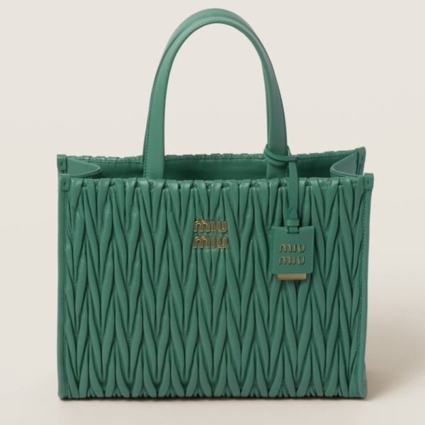 miu 0580 1 MIU MIU Matelasse Leather Tote Bag Salvia Green