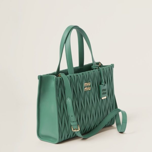 miu 0580 2 MIU MIU Matelasse Leather Tote Bag Salvia Green