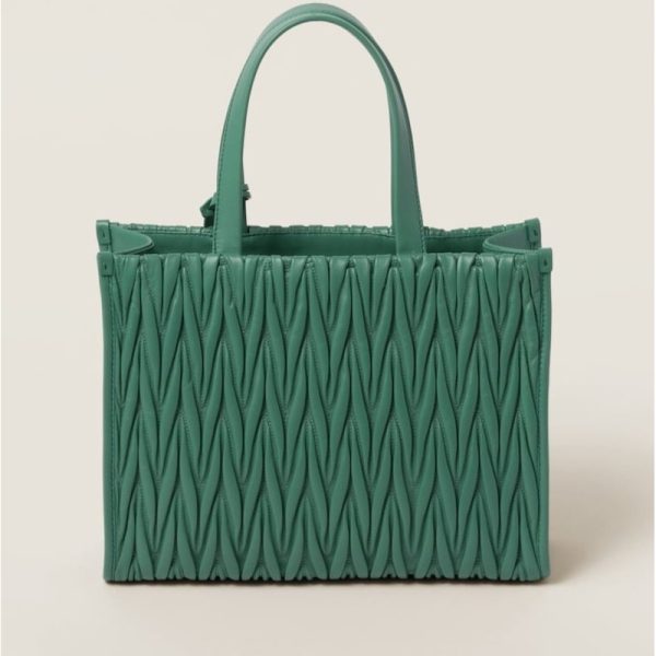 miu 0580 3 MIU MIU Matelasse Leather Tote Bag Salvia Green