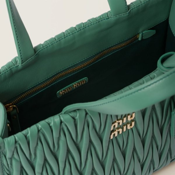 miu 0580 4 MIU MIU Matelasse Leather Tote Bag Salvia Green