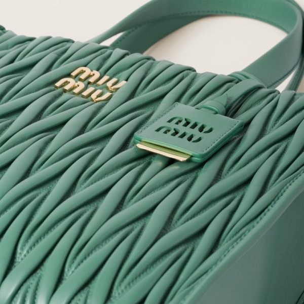 miu 0580 5 MIU MIU Matelasse Leather Tote Bag Salvia Green