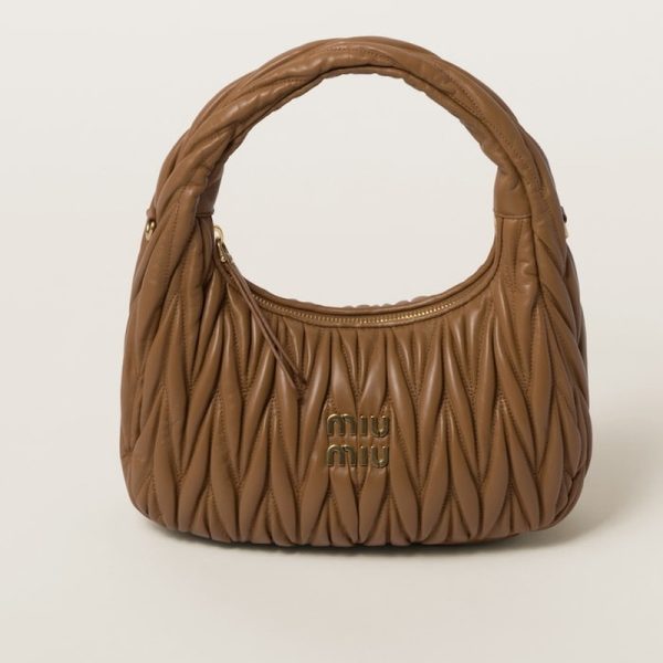 miu 0583 1 MIU MIU Wonder Matelasse Leather Hobo Bag Camel