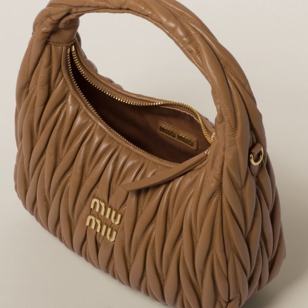 miu 0583 3 MIU MIU Wonder Matelasse Leather Hobo Bag Camel