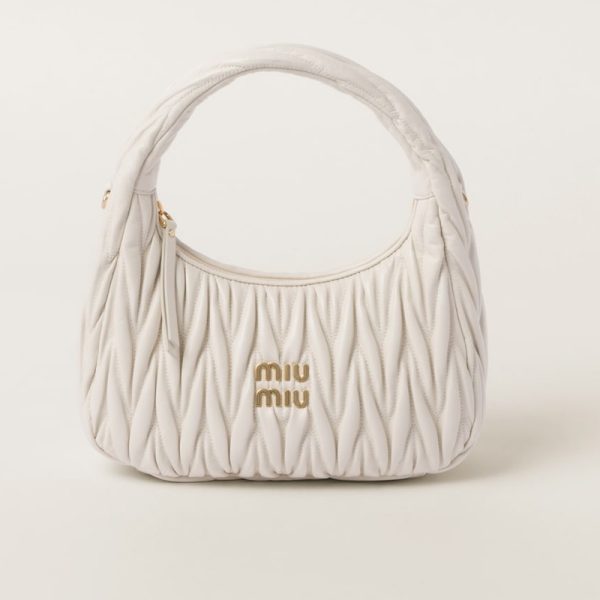 miu 0585 1 MIU MIU Wonder Matelasse Leather Hobo Bag White