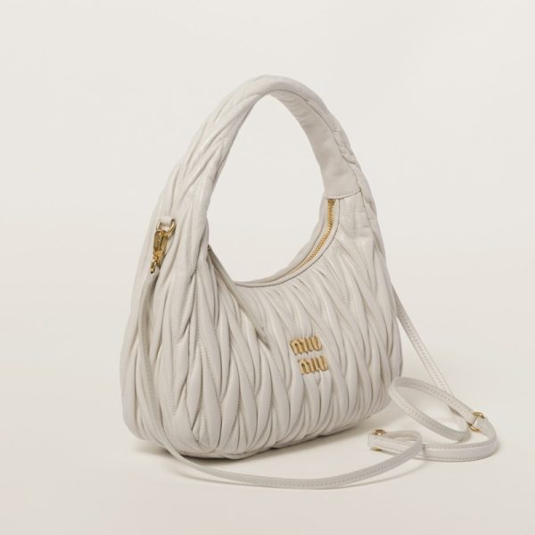 miu 0585 2 MIU MIU Wonder Matelasse Leather Hobo Bag White