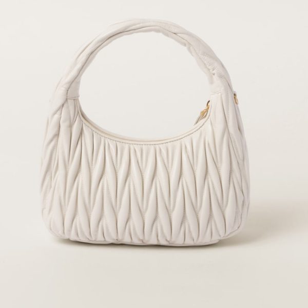 miu 0585 3 MIU MIU Wonder Matelasse Leather Hobo Bag White