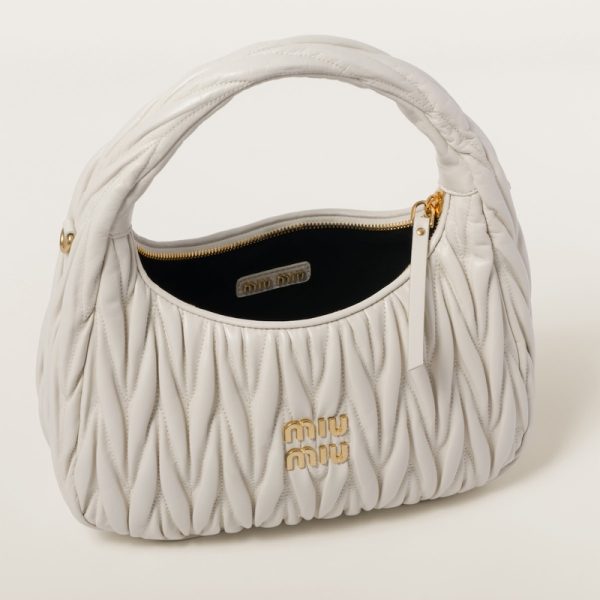 miu 0585 4 MIU MIU Wonder Matelasse Leather Hobo Bag White