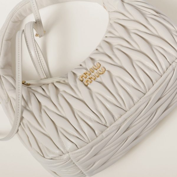 miu 0585 5 MIU MIU Wonder Matelasse Leather Hobo Bag White