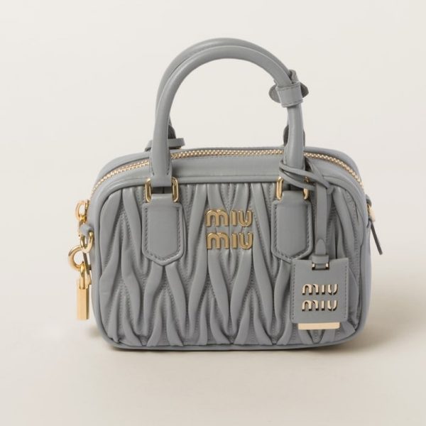 miu 0590 1 Miu Miu Arcadi Matelasse Leather Bag Light Gray