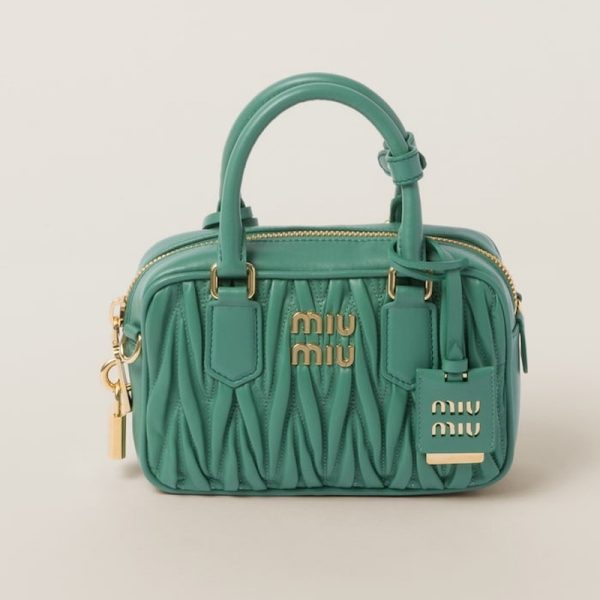 miu 0591 1 Miu Miu Arcadi Matelasse Leather Bag Salvia Green