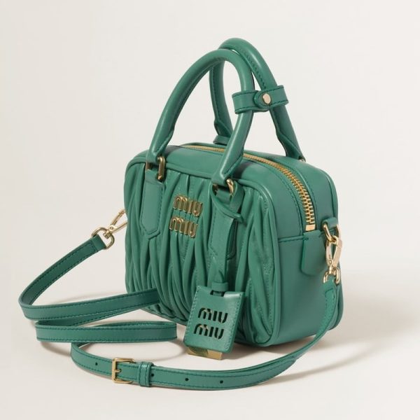 miu 0591 2 Miu Miu Arcadi Matelasse Leather Bag Salvia Green