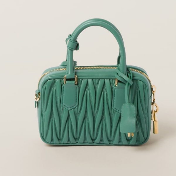 miu 0591 3 Miu Miu Arcadi Matelasse Leather Bag Salvia Green