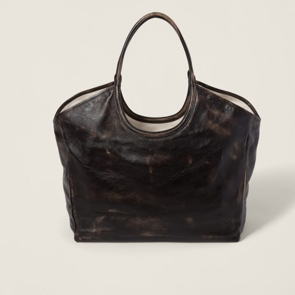 miu 0592 3 MIU MIU Leather Tote Bag SandDark Brown