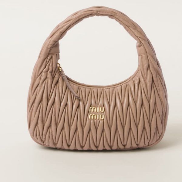 miu 0605 1 MIU MIU Wonder Matelasse Leather Hobo Bag Cameo Beige