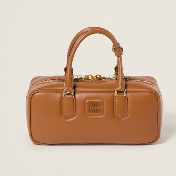 miu 0611 1 Miu Miu Arcadi Leather Bag Cognac