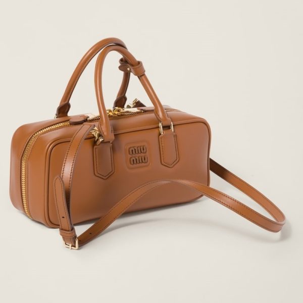 miu 0611 2 Miu Miu Arcadi Leather Bag Cognac