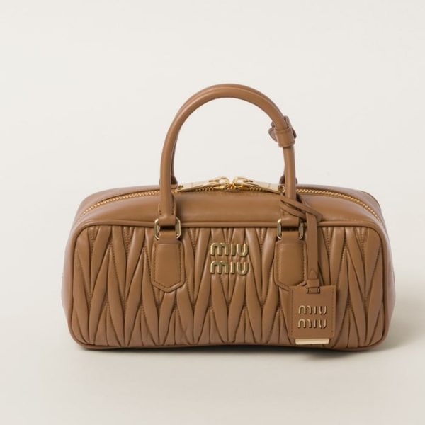 miu 0613 1 Miu Miu Arcadi Matelasse Leather Bag Camel