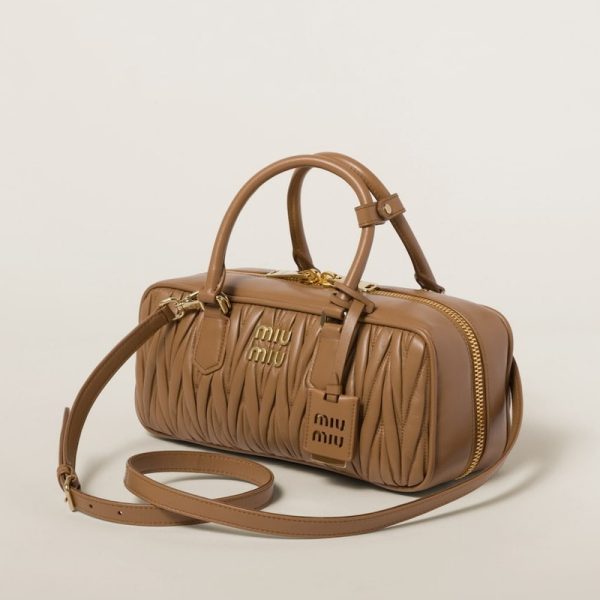 miu 0613 2 Miu Miu Arcadi Matelasse Leather Bag Camel