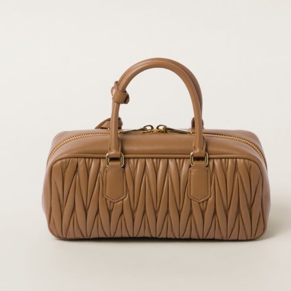 miu 0613 3 Miu Miu Arcadi Matelasse Leather Bag Camel